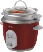 Oster 6-Cup Rice Cooker with Steamer, Red